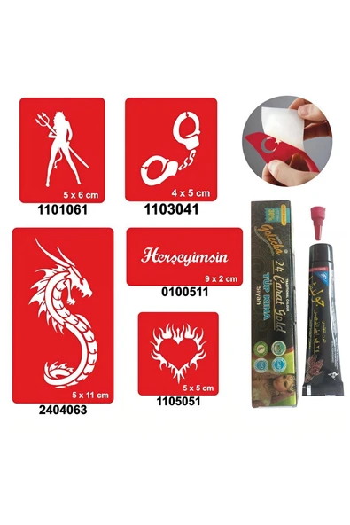 Alsepeteavm Kelepçe ve Kalp Desenleri Hint Kınası ile Geçici Dövme Yapma Seti