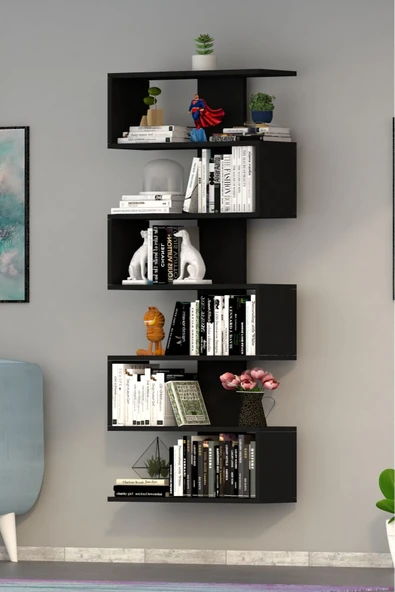 Paris Duvara Monteli Dekoratif Kitaplık Siyah - Resim 4