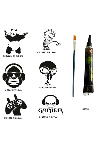 Alsepeteavm Çılgın Oyuncu Tüp Kına ve Fırça hediyeli Tattoo Geçici Dövme Seti