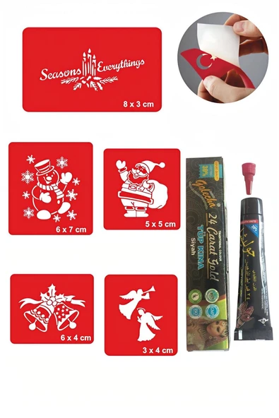 Alsepeteavm Noel Baba Yılbaşı Hint Kınası ile Geçici Dövme Yapma Seti