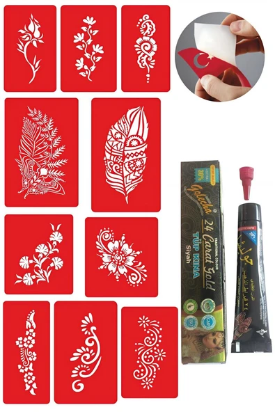 Alsepeteavm Çiçekli Desenler 1 Kına 10 Desen Kınayla Geçici Dövme Yapma Seti