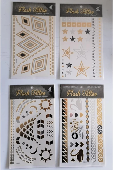 Alsepeteavm Flash Tattoos Altın Yaldızlı Geçici Dövme 4 Kartela Birden Model7
