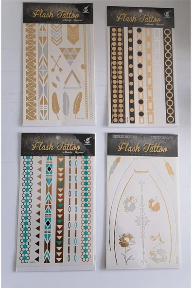 Alsepeteavm Flash Tattoos Altın Yaldızlı Geçici Dövme 4 Kartela Birden Model2