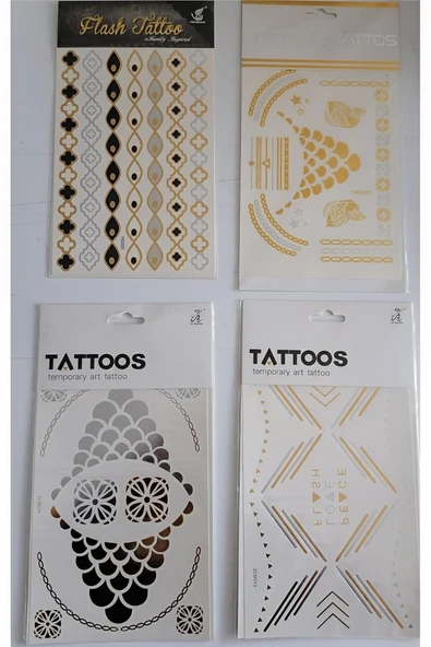 Alsepeteavm Flash Tattoos Altın Yaldızlı Geçici Dövme 4 Kartela Birden Model1