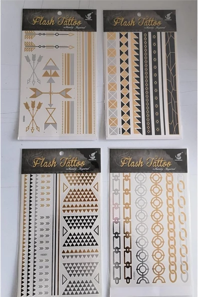 Alsepeteavm Flash Tattoos Altın Yaldızlı Geçici Dövme 4 Kartela Birden Model6