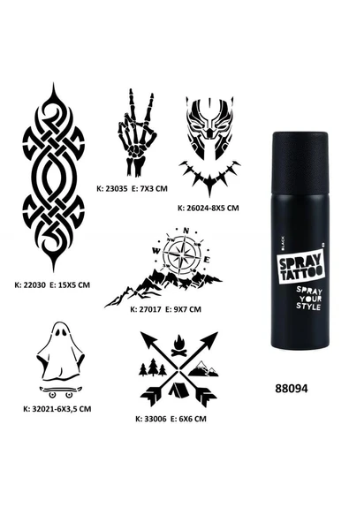 Alsepeteavm Fantastik Dövmeler Sprey Dövme Geçici Dövme Seti Dark Siyah