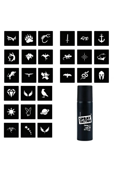 Alsepeteavm Minimal 27 Adet erkek deseni ve Spray Tattoo Geçici Dövme Seti