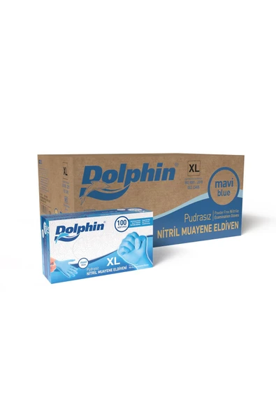 Alsepeteavm  Dolphin Pudrasız Mavi Nitril Muayene Eldiveni Xl Beden 100 Adet X 20 Paket - Mdr - Koli