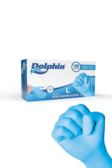 Alsepeteavm  Dolphin Pudrasız Mavi Nitril Muayene Eldiveni L Beden | 1 Kutu - Mdr