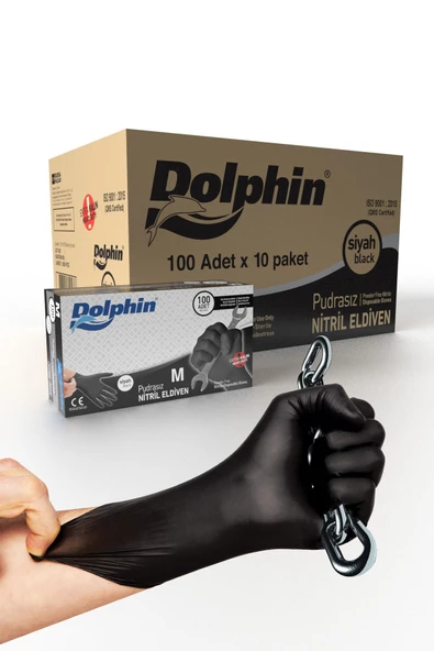 Alsepeteavm  Dolphin Siyah Nitril Eldiven Pudrasız Ekstra Kalın M 100 Adet X 10 Paket - Koli