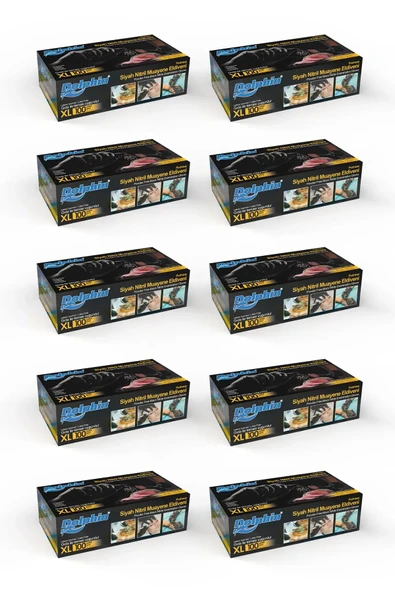 Alsepeteavm  Dolphin Siyah Çok Amaçlı Nitril Muayene Eldiveni Xl Beden | 10 Paket - Mdr