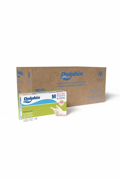 Alsepeteavm  Dolphin Pudralı Lateks Muayene Eldiveni M Beden 100 Adet X 20 Paket - Mdr - Koli