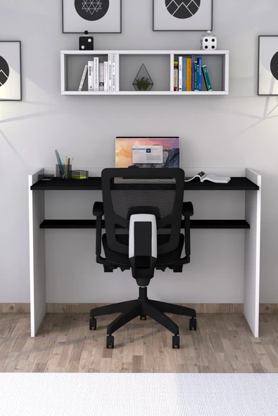 Sera Çalışma Masası Duvar Raflı Beyaz Siyah ürün görseli