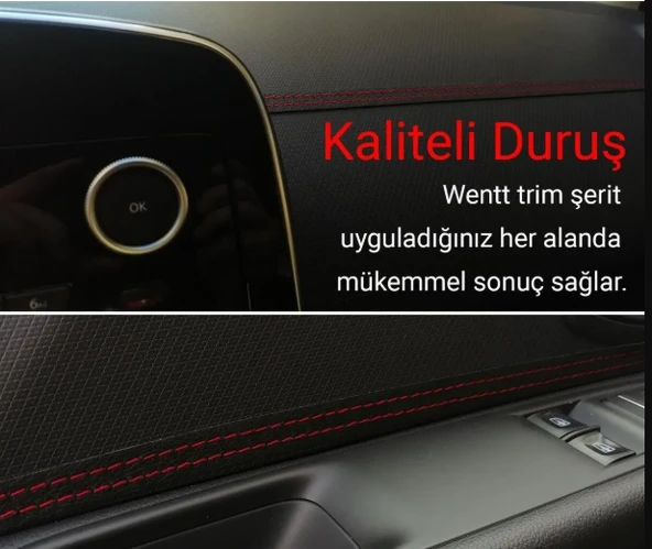 Araç Içi Kırmızı Dikiş Detaylı Kendinden Yapışkanlı Deri Trim Şerit 2,5 Metre - 2