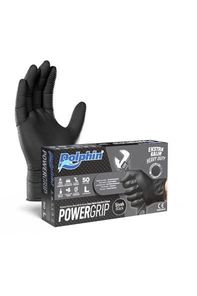 Dolphin Powergrip Ekstra Kalın Turuncu Nitril Eldiven Elmas Dokulu Xl 50 adet X 20 Paket - Koli