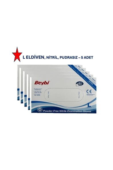 BEYBİ BEYBİ ELDİVEN - L BEDEN, NİTRİL, PUDRASIZ - 5 ADET