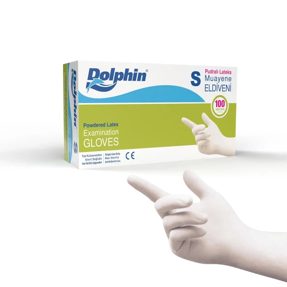 Alsepeteavm  Dolphin Pudralı Lateks Muayene Eldiveni S Beden - 1 Kutu - Mdr