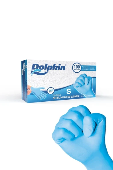 Alsepeteavm  Dolphin Pudrasız Mavi Nitril Muayene Eldiveni S Beden | 1 Kutu - Mdr