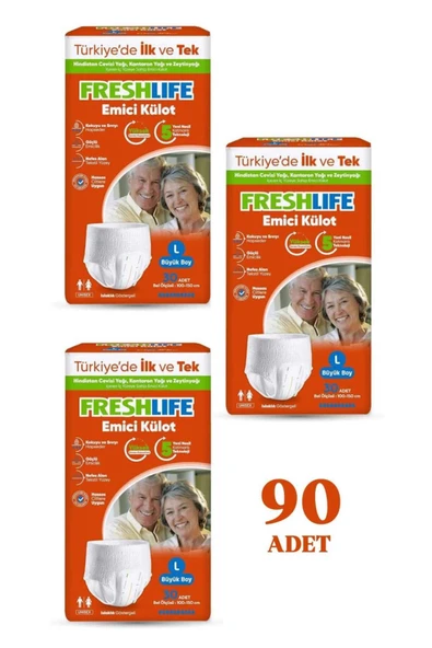 FRESHLİFE NETKAL Freshlife Külot Large Hasta Bezi 3 PAKET (90 ADET)