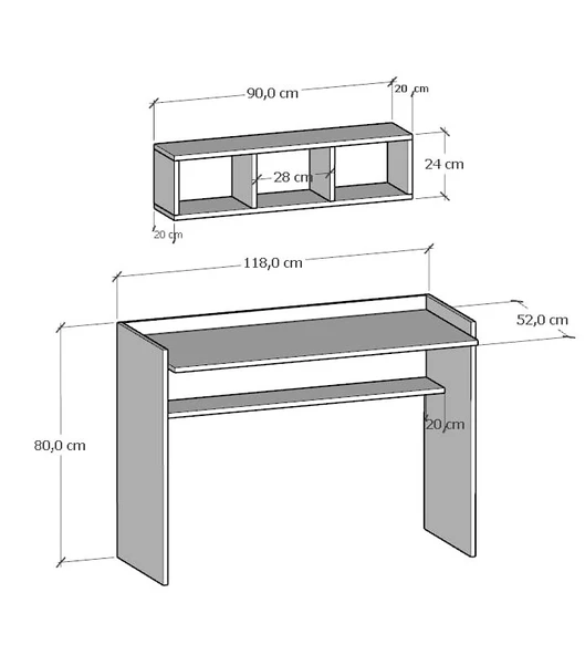 Sera Çalışma Masası Duvar Raflı Beyaz Siyah - Resim 4