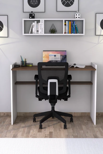 Sera Çalışma Masası Duvar Raflı Beyaz Ceviz ürün görseli 1