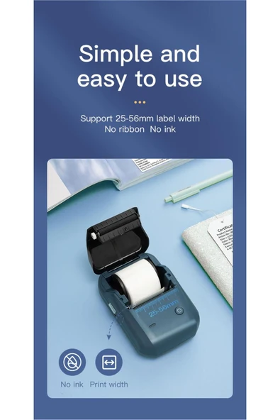 B1 Bluetooth Termal Etiket Yazıcı - Göl Mavisi - 5