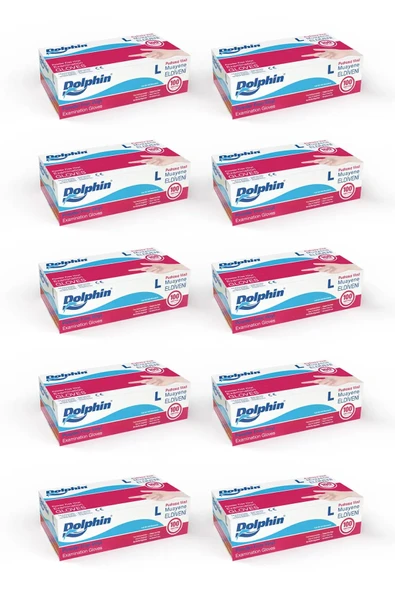 Alsepeteavm  Dolphin Beyaz Vinil Eldiveni Pudrasız L 100 Adet X 10 Paket