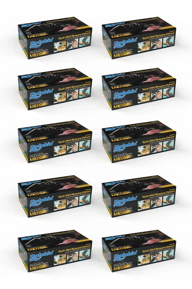 Alsepeteavm  Dolphin Siyah Çok Amaçlı Nitril Muayene Eldiveni M Beden | 10 Paket - Mdr