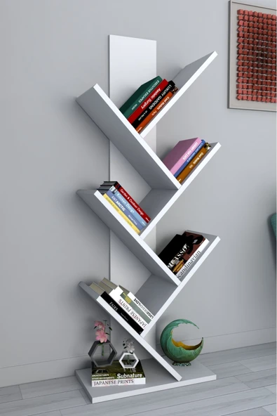 Tree Dekoratif Kitaplık Beyaz - Resim 2