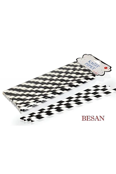 Alsepeteavm KAĞIT PİPET UZUN 26 CM - Ø6MM. SİYAH-BEYAZ SPİRAL / 25 ADET