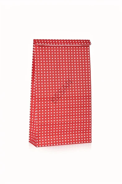 KAĞIT HEDİYE/KURABİYE PAKETİ - 25*15*16CM KIRMIZI PUANTİYE 10 ADET / PAKET
