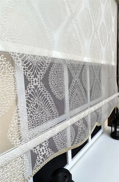 StorBurada Çift Mekanizmalı Bej Tül Perde ve Ekru Stor Perde STB45240-V109  Bej 90 x 200 ürün görseli 1