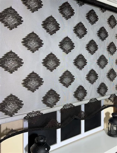 StorBurada Çiftli Sistem Siyah Tül ve Ekru Stor Perde STB45239-V107  Siyah 30 x 200 - Resim 2