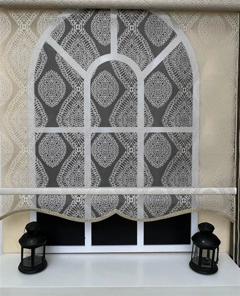 StorBurada Çift Mekanizmalı Bej Tül Perde ve Ekru Stor Perde STB45240-V109  Bej 90 x 200 - Resim 4