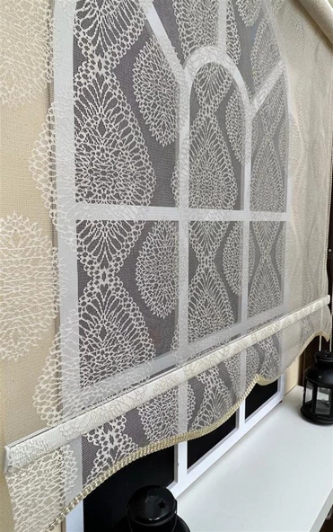 StorBurada Çift Mekanizmalı Bej Tül Perde ve Ekru Stor Perde STB45240-V109  Bej 90 x 200 - Resim 5