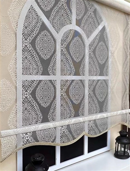 StorBurada Çift Mekanizmalı Bej Tül Perde ve Ekru Stor Perde STB45240-V109  Bej 150 x 200 - Resim 3