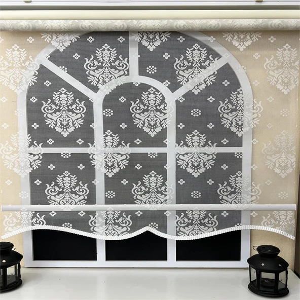 StorBurada Çift Mekanizmalı Kirli Beyaz Damask Tül Perde ve Ekru Stor Perde STB45252-V01  Ekru 100 x 260 - Resim 12