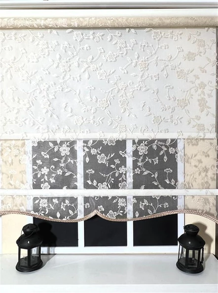 StorBurada Çift Mekanizmalı Somon Rengi Tül Perde ve Ekru Stor Perde STB45248-V111  Bej 90 x 200 - Resim 3