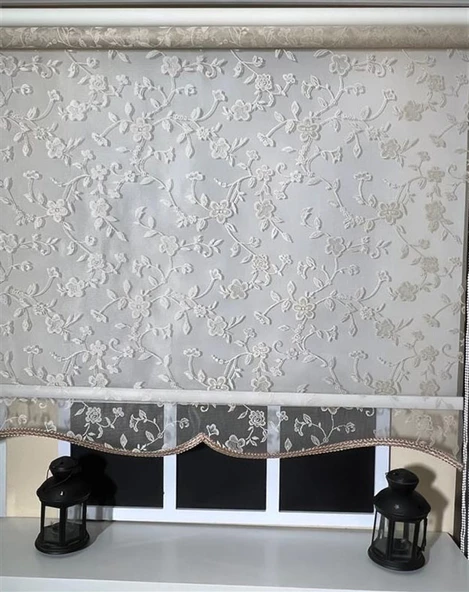 StorBurada Çift Mekanizmalı Somon Rengi Tül Perde ve Ekru Stor Perde STB45248-V111  Bej 90 x 200 - Resim 4