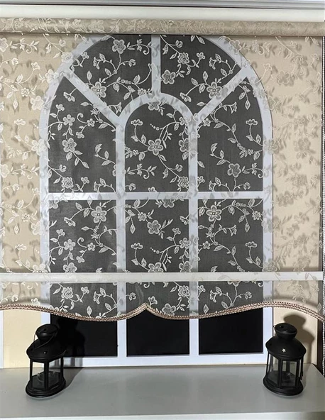 StorBurada Çift Mekanizmalı Somon Rengi Tül Perde ve Ekru Stor Perde STB45248-V111  Bej 90 x 200 - Resim 6