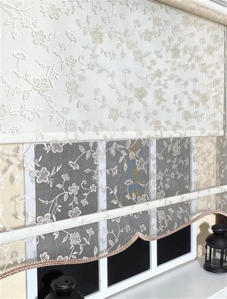 StorBurada Çift Mekanizmalı Somon Rengi Tül Perde ve Ekru Stor Perde STB45248-V111  Bej 90 x 200 ürün görseli 1