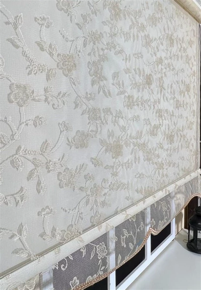 StorBurada Çift Mekanizmalı Somon Rengi Tül Perde ve Ekru Stor Perde STB45248-V111  Bej 90 x 200 - Resim 2