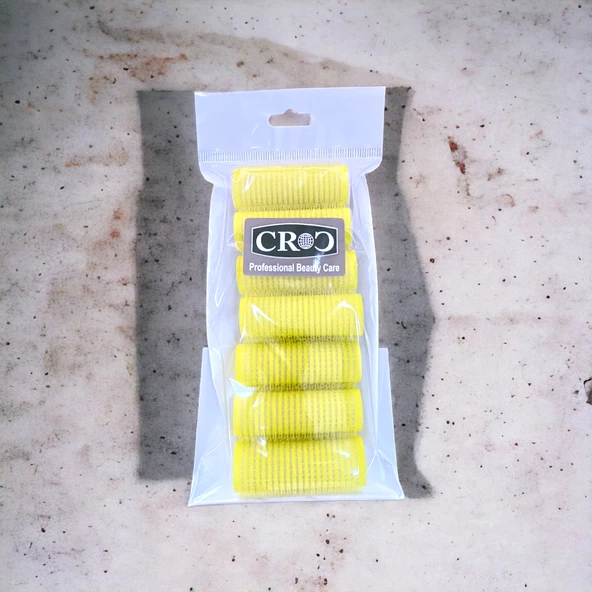 Croc 1223 Sarı 7Li Bigudi Çap:2Cm (+10Lu Plastik Pensli) Cırtlı Saç Bigudisi - Resim 2