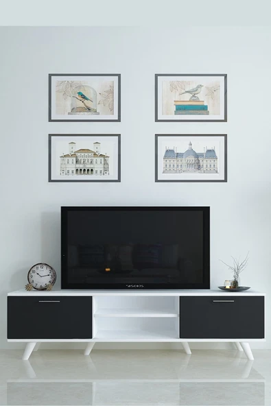 Moonlife İstanbul Tv Ünitesi Beyaz Siyah ürün görseli