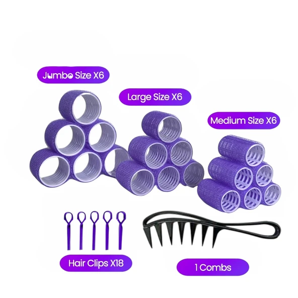 Croc 1237 Mor 37 Parça Bigudi Seti, 18 Bigudi, 18 Saç Pensi, 1 Tarak - Resim 2