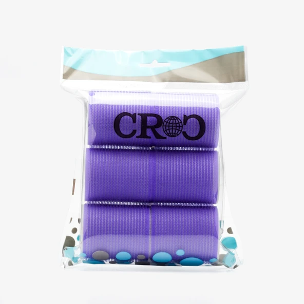Croc 1203 Mor Cırtlı Sünger Bigudi 6Lı Çap 5Cm +10Lu Plastik Saç Pensi - Resim 2