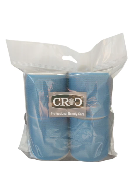 Croc 1208 Mavi Cırtlı Sünger Bigudi 4Lü Çap 6Cm + 12Li Alüminyum Saç Pensi - Resim 2