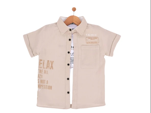 RELAX BASKILI T-SHIRTLÜ MÜSLİN ERKEK GÖMLEK