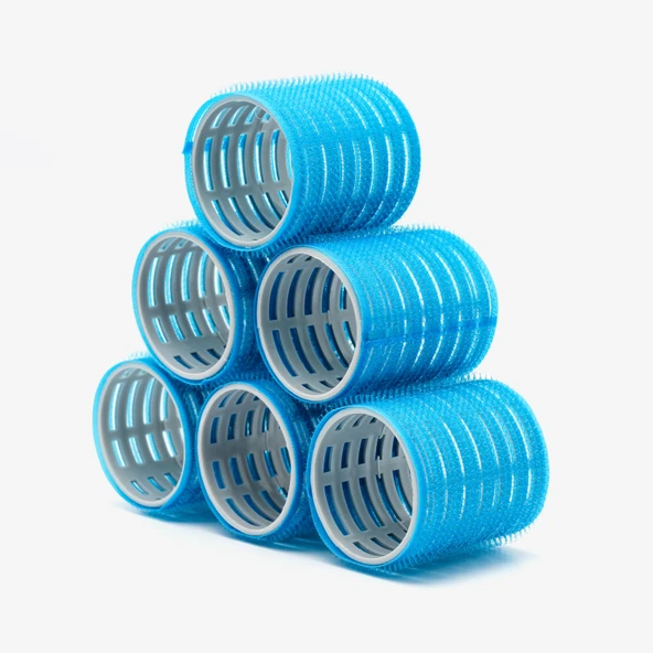 Croc 1214 Mega Boy Bigudi 6Lı + Saç Pensi 10Lu (Cırtlı - Yapışkanlı Bigudi) Mavi - Resim 6