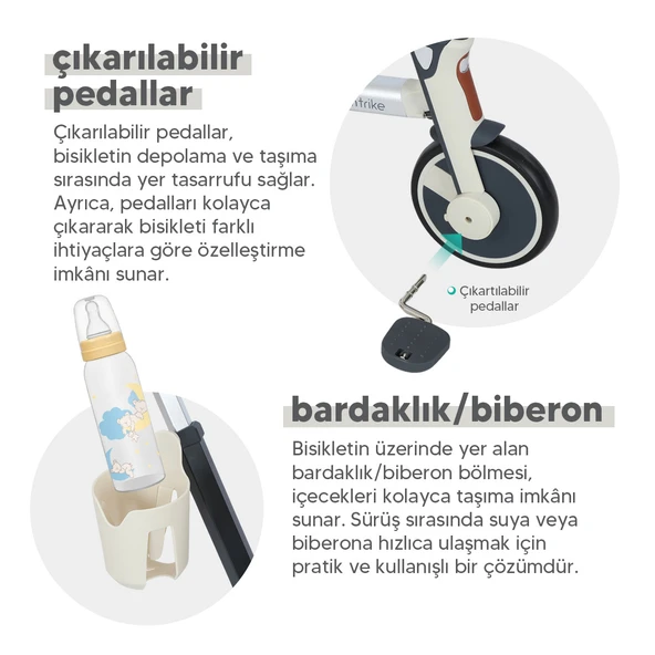 Huggy 6in1 FunTrike 3 Tekerlekli Bebek Bisikleti Ebeveyn Kontrollü, Katlanabilir ve Denge Modlu - 11